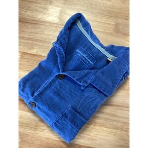 EUC Mens Tommy Bahama Short Sleeve 100% Silk Hawaiian Shirt Palm Trees-‎ Blue- M